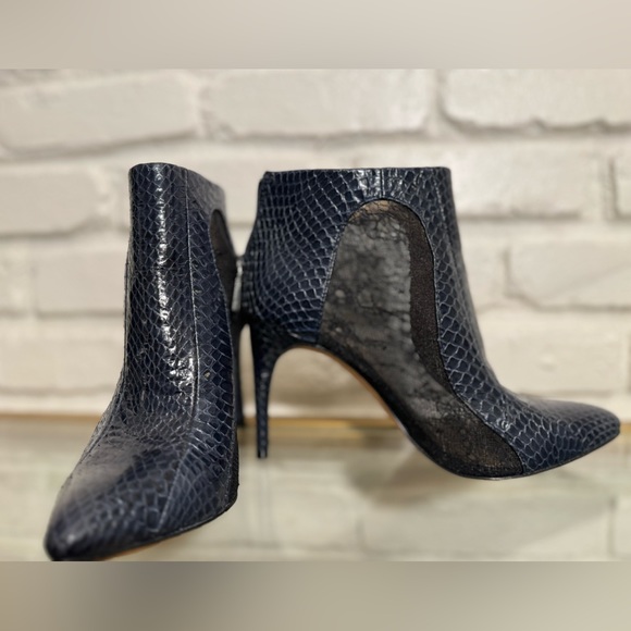 BCBGMaxAzria Shoes - BCBGMaxAzria Vera Cuoio Leather Navy Leather Snakeskin Print/Lace Bootie…
